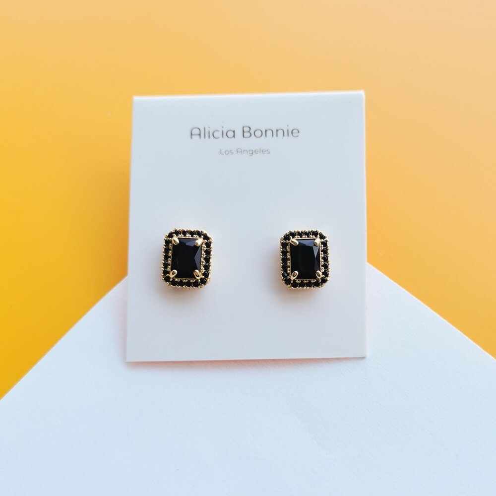 Aurora Gold Black Crystal Stud Earrings by Alicia Bonnie